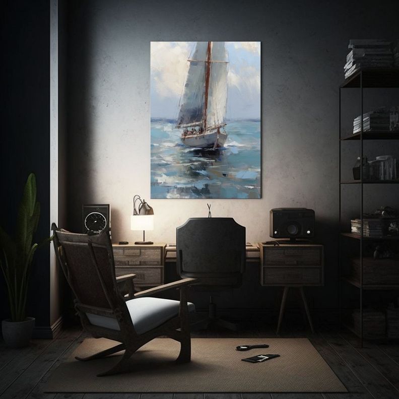Lienzo Estilo Galería De Barco Navegando En Mar 60x90cm-2