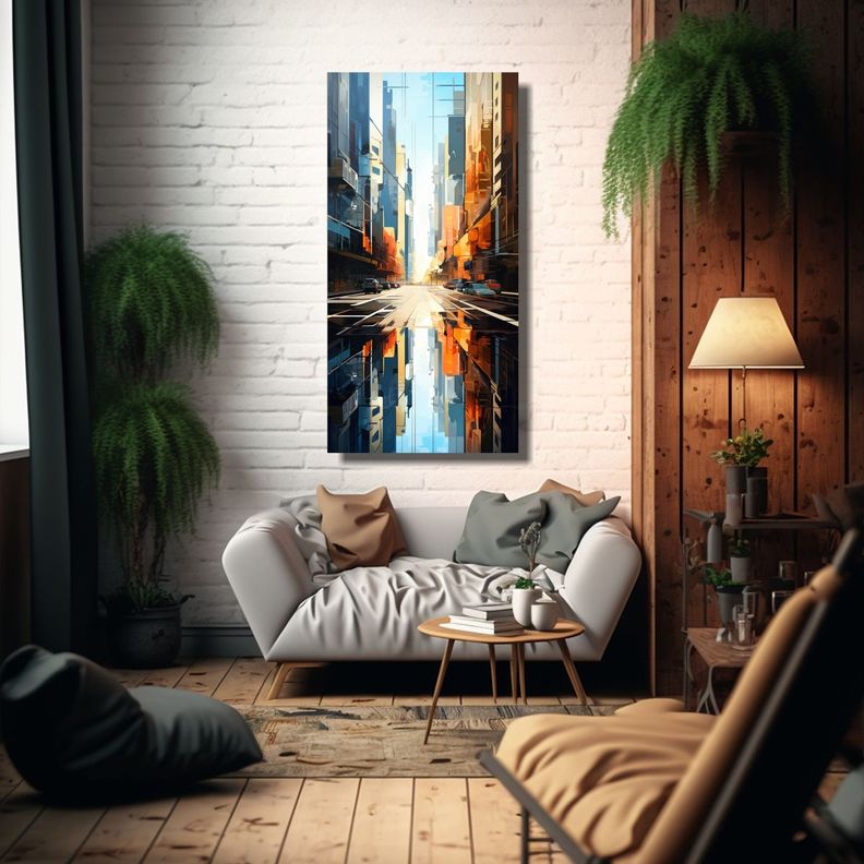 Pintura Lienzo Hermoso Living Paisaje Urbano 50x100 Cm-2