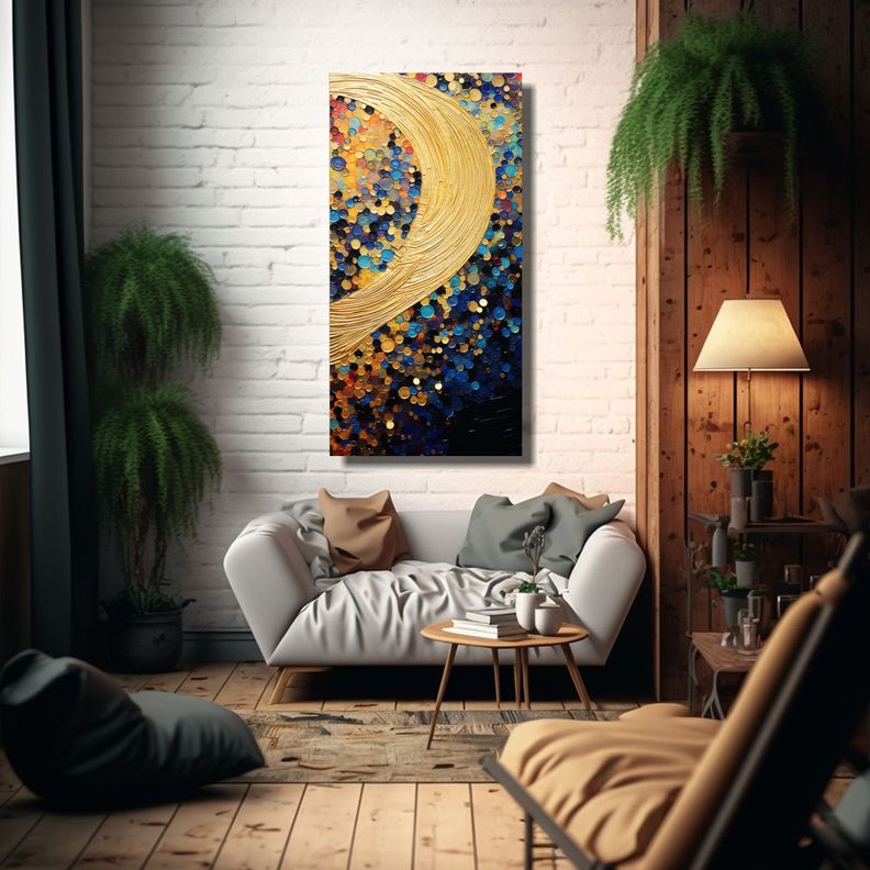 Cuadro Moderno Estilo Puntillismo Luminoso Obra 60x120cm-2