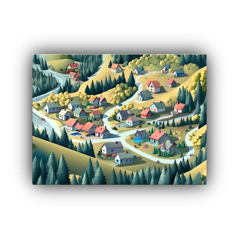 Pintura De Arte Isométrica De Invierno En Lienzo Con Armon 30x20cm-0