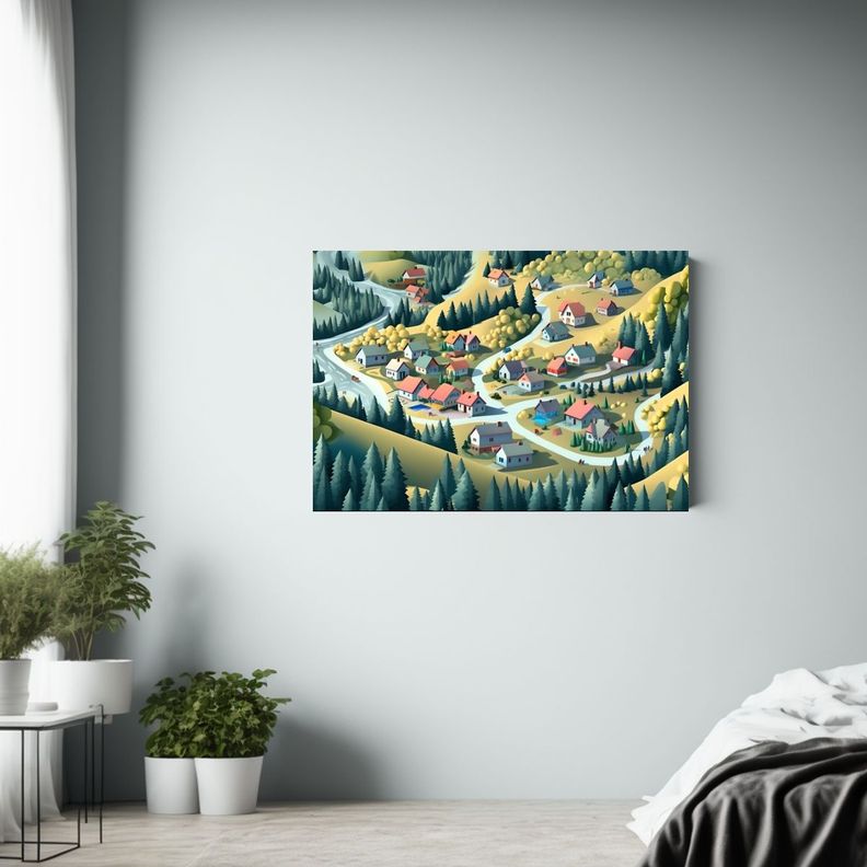 Pintura De Arte Isométrica De Invierno En Lienzo Con Armon 30x20cm-2