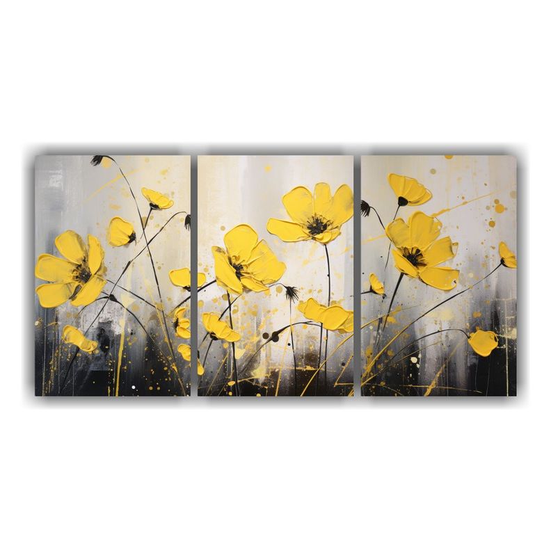 Cuadro De Flores Amarillas Y Negras En Lienzo 180x90 Cm-0