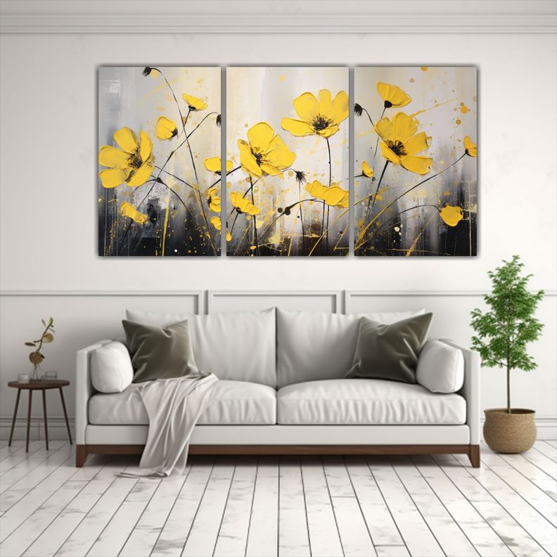 Cuadro De Flores Amarillas Y Negras En Lienzo 180x90 Cm-2