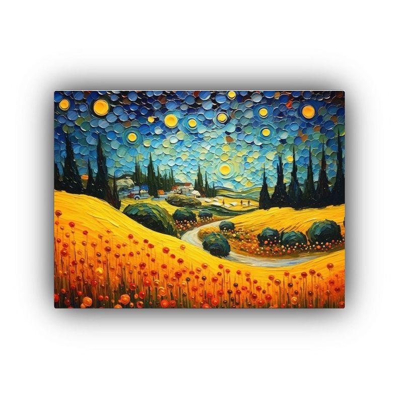 Paisaje Hermoso En Lienzo: Pintura Al óleo De Paisaje Vital 75x50cm-0