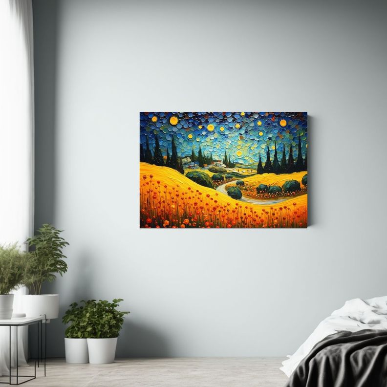 Paisaje Hermoso En Lienzo: Pintura Al óleo De Paisaje Vital 75x50cm-2