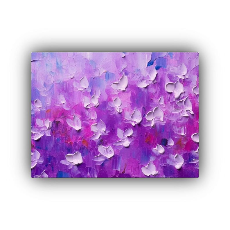 Cuadro Floral Abstracto Con Diminutas Flores Lila En Primer  75x50cm-0