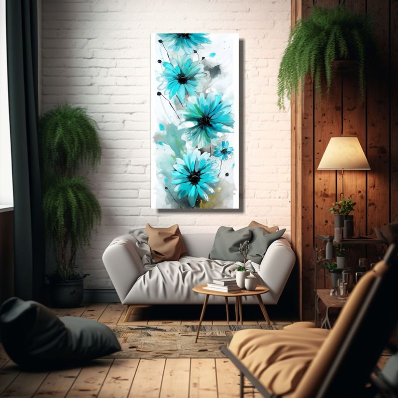 Cuadro Abstracto De Flores Margaritas En Colores 70x140cm-2