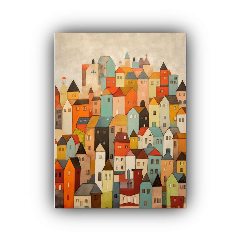 Cuadro Hermoso De Pintura Al óleo De Un Pueblo 30x45cm-0