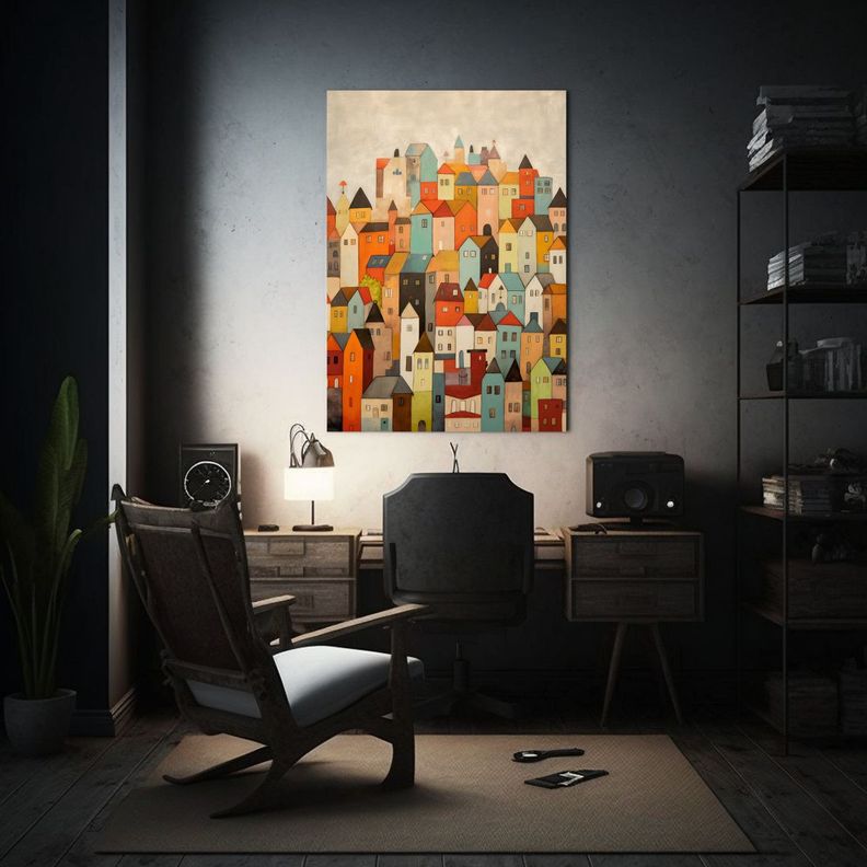 Cuadro Hermoso De Pintura Al óleo De Un Pueblo 30x45cm-2