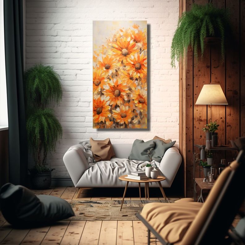 Cuadro Lienzo Composición Simetría Girasoles 50x100cm-2
