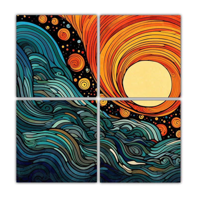 Cuadriptico Impreso Arte Boho Estilo Ondulado 100x100 Cm