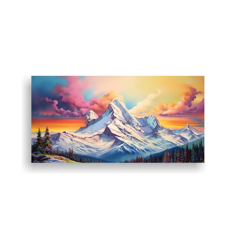 Pintura Abstracta De Montañas Nevadas Con Arcoír 140x70cm-0