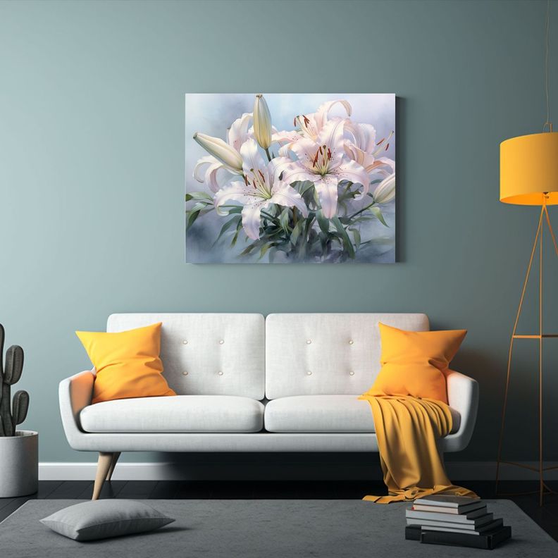Cuadro De Flores Acuarela Lirios En Ramo: Arte De 60x40cm-2