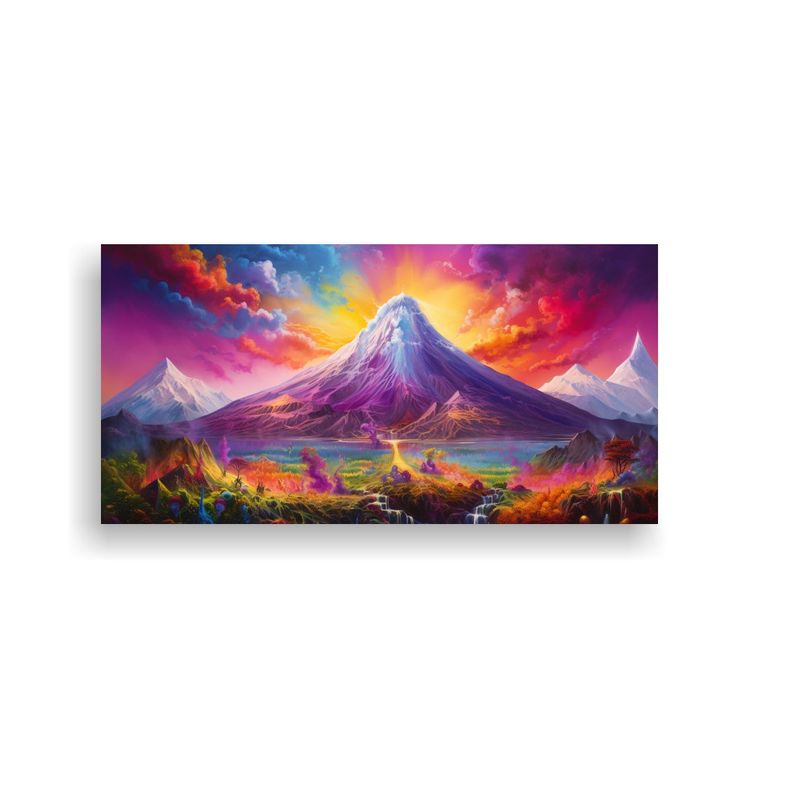 Pintura Abstracta Acuarela Volcán Y Arcoíris 120x60cm-0