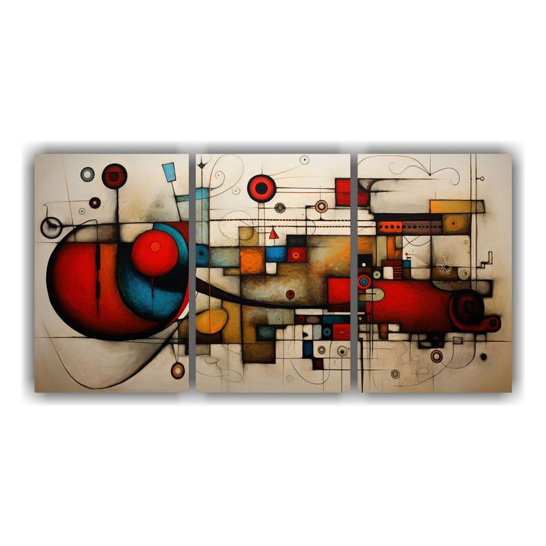Cuadro Abstracto Rectangular De Tríptico 120x60 Cm