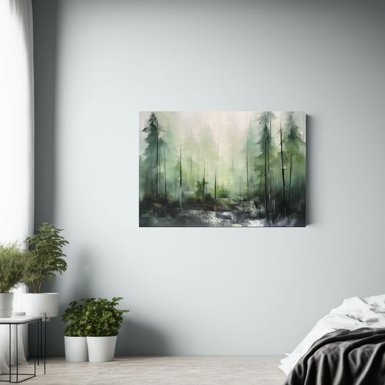 Pintura Abstracta De Bosque Brumoso En óleo Para Decoració 40x30cm-2