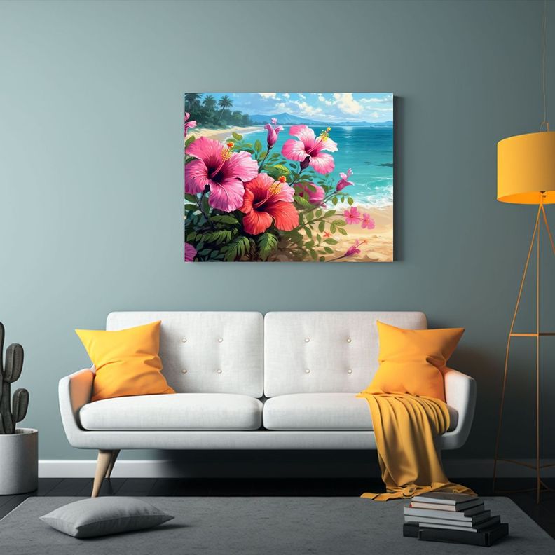 Pinturas Decorativas Hawaianas De Hibiscos De Estilo Hiperre 65x50cm-2