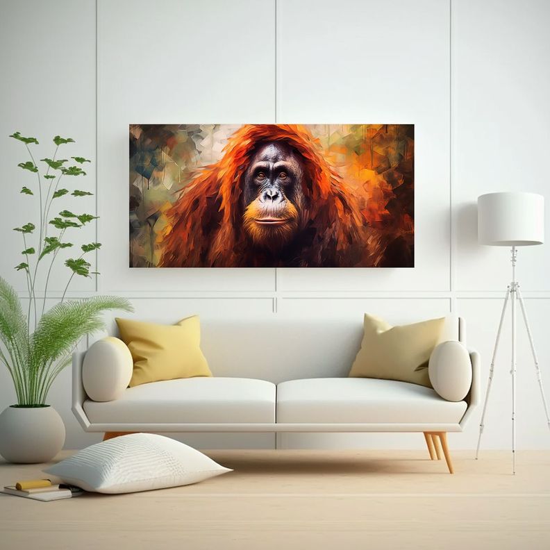 Pintura Al Estilo óleo Colorida Estilo Orangután 60x30cm-2