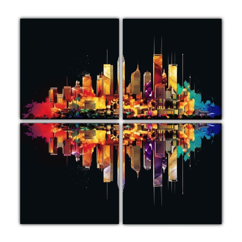 Cuadro Acuarela Deco Ciudad Colorida Con Reflejo 100x100 Cm