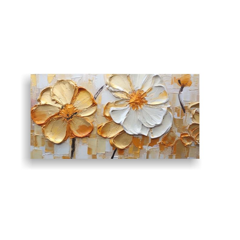 Pintura Al Estilo óleo Abstracta Con Flores 80x40cm-0