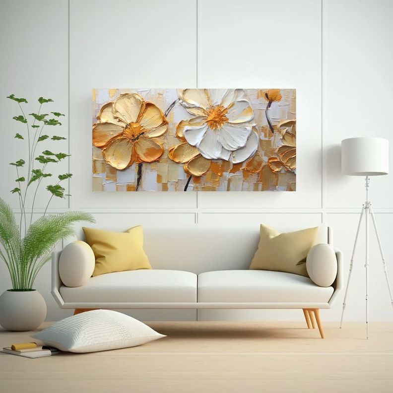 Pintura Al Estilo óleo Abstracta Con Flores 80x40cm-2
