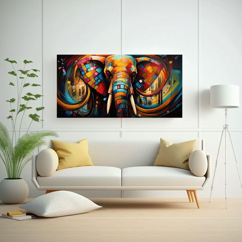 Cuadro Elefantes Abstractos Decoración 60x30cm-2