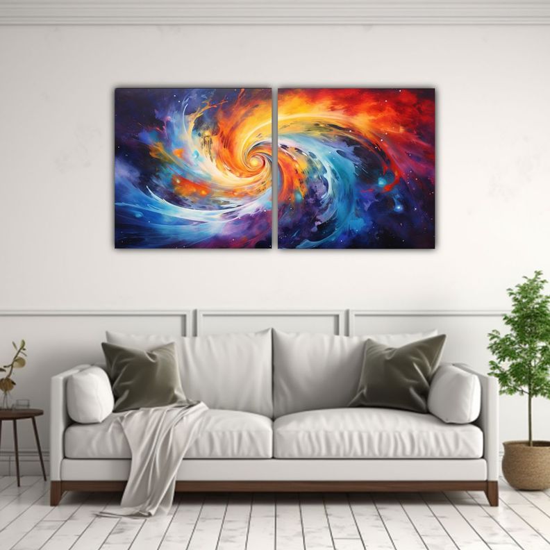 Díptico Horizontal Galaxias Abstractas Exclusivas 100x50 Cm-2