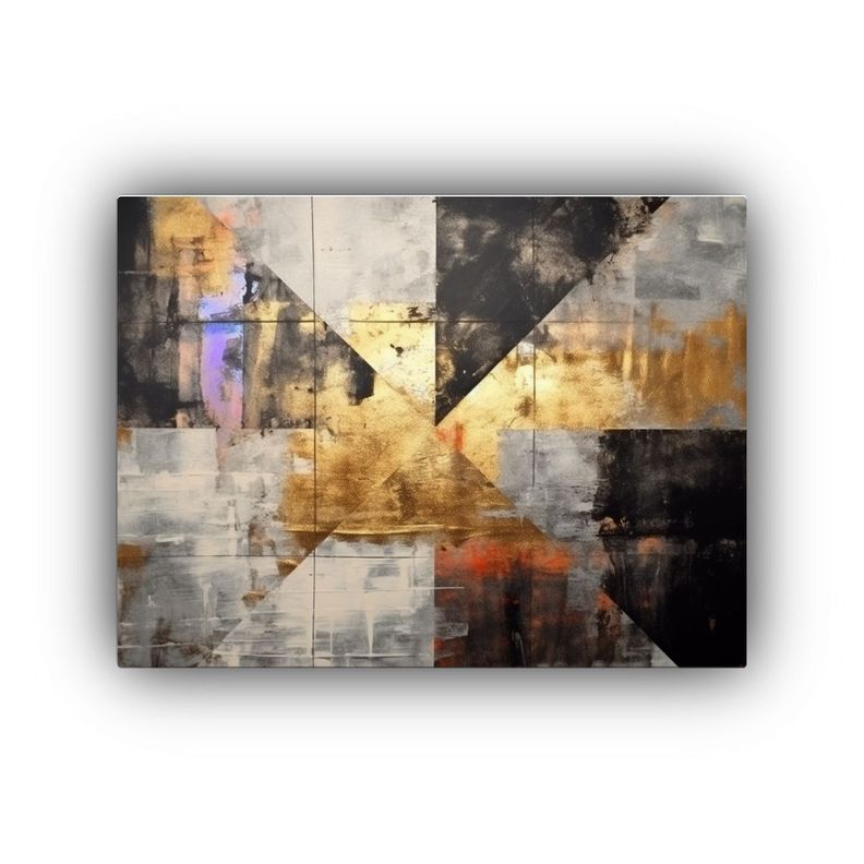 Cuadro Negro Y Plateado Con Láminas Doradas 45x30cm-0