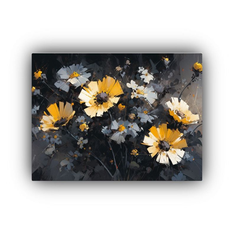 Pintura Vintage De Flores Amarillas Y Negras En Lienzo. 40x30cm-0
