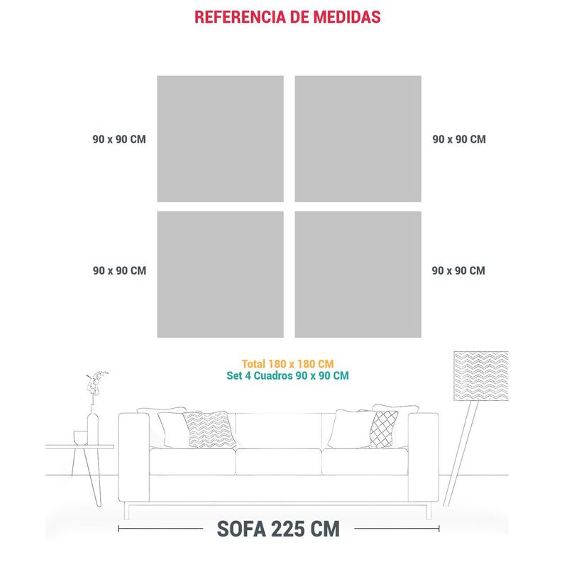 4 Lienzos Inspirador Living Abstract Multi Color 180x180 Cm-1