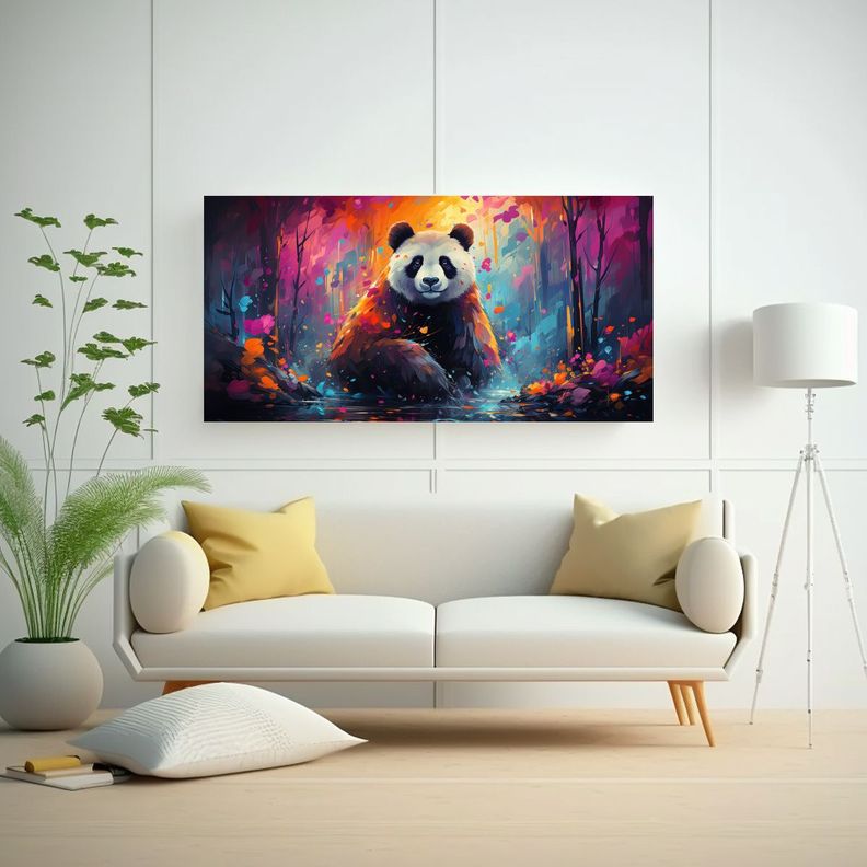 Cuadro De Panda Estilo Pintura Al Estilo óleo 60x30cm-2