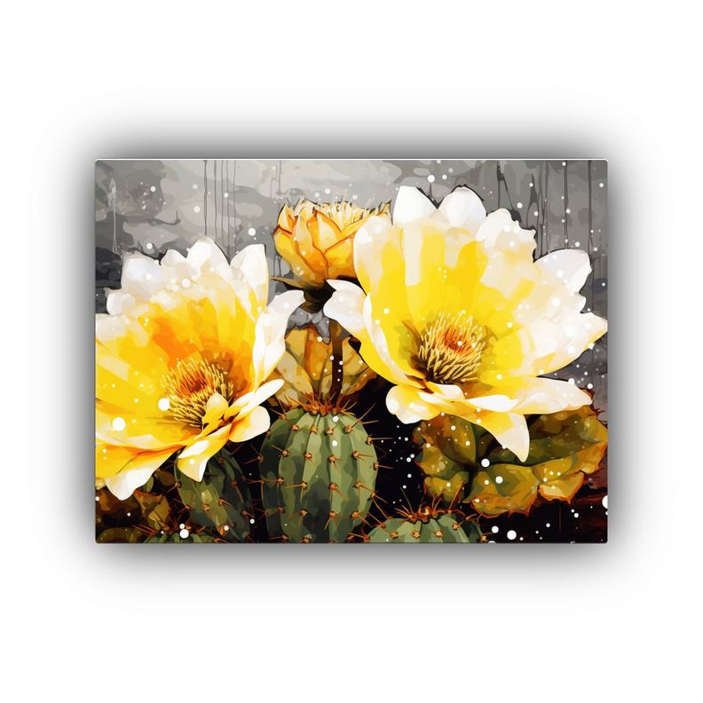 Cuadro Decorativo Tela Con Cactus En Amarillo Y Blanco Estil 75x50cm-0