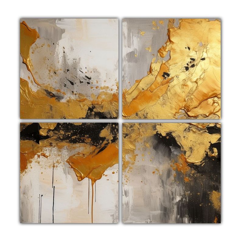 Pintura Abstracta Con Salpicaduras De Oro: 4 40x40 Cm