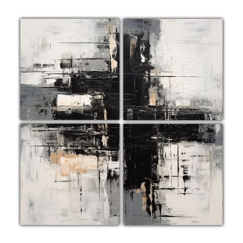 Pintura Abstracta En Blanco Y Negro Sin Marco: 140x140 Cm-0