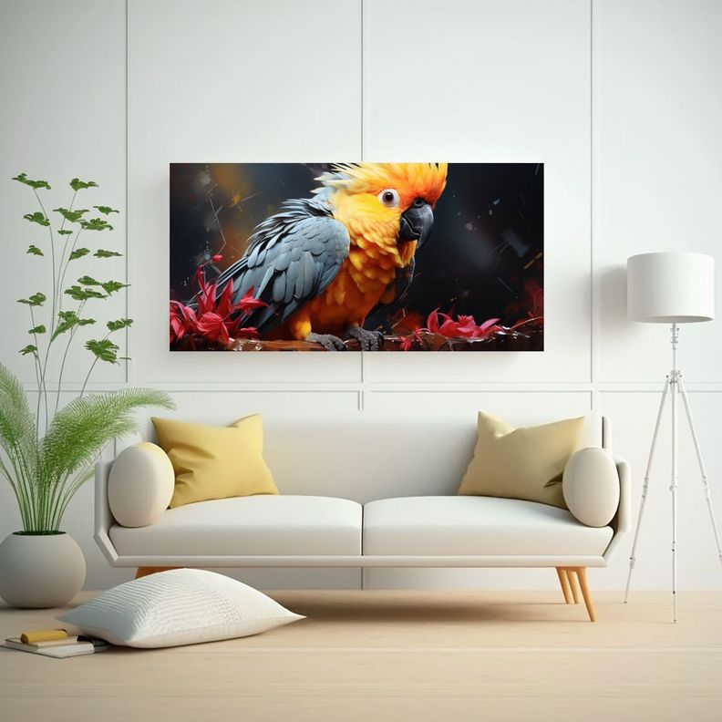 Pintura Al Estilo óleo Moderna De Un Cockatiel 40x20cm-2