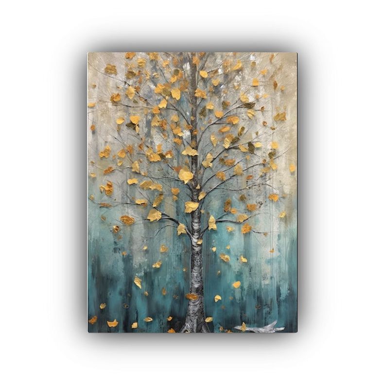 Pintura Al óleo De Un árbol Con Hojas Cayendo En El Cuadro 50x75cm-0