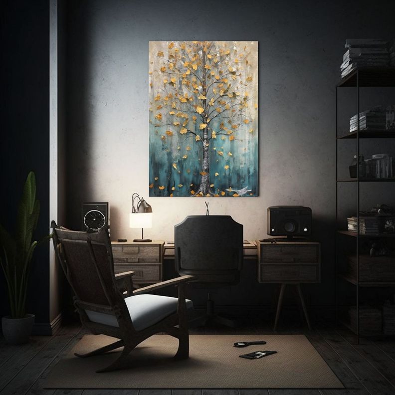 Pintura Al óleo De Un árbol Con Hojas Cayendo En El Cuadro 50x75cm-2