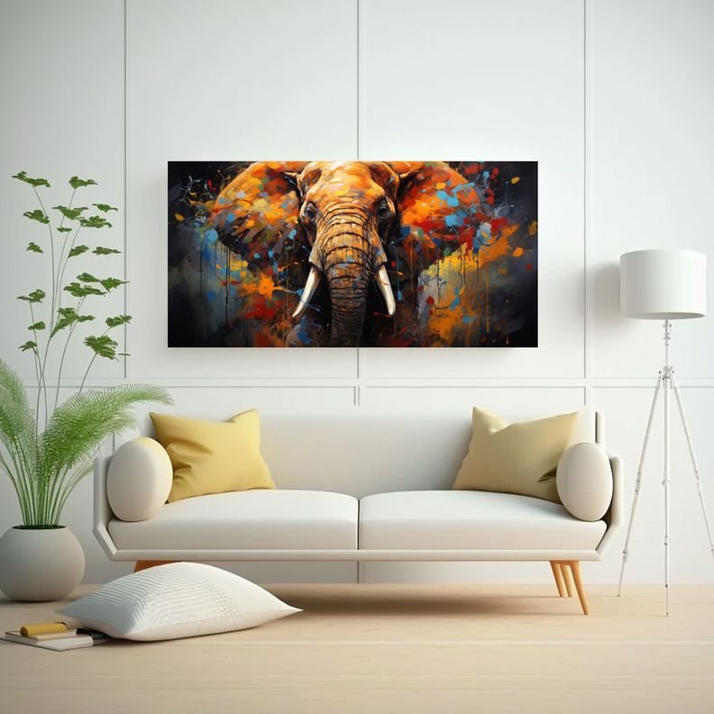 Pintura Al Estilo óleo De Elefante Abstracto 140x70cm-2