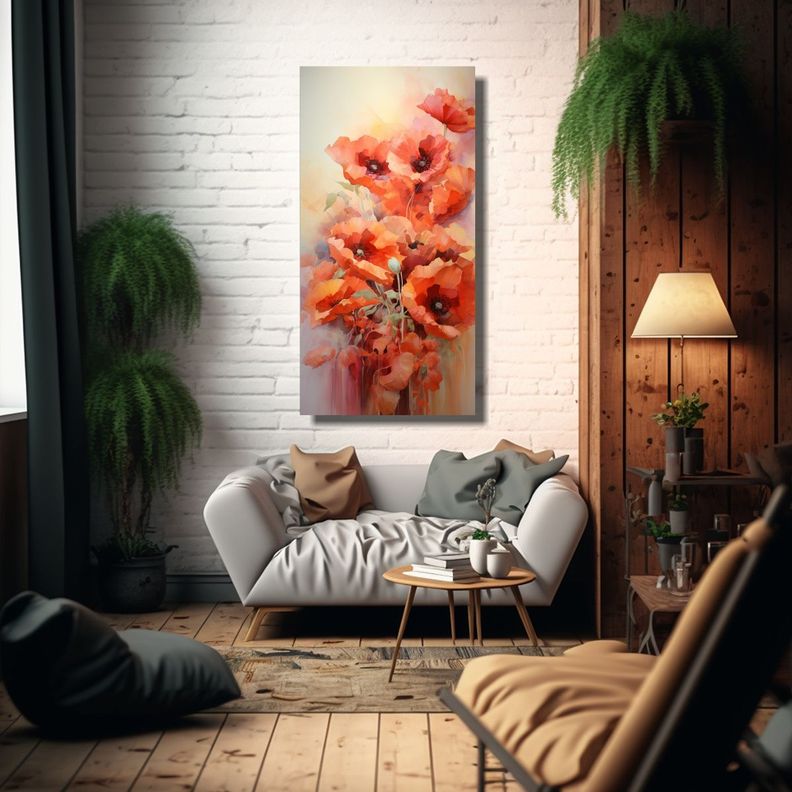 Cuadro Abstracto De Amapolas Pintura Al óleo 30x60cm-2