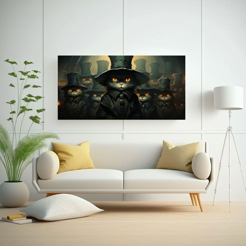 Cuadro De Gatos Negros Con Ojos Naranja Al Moverse 120x60cm-2