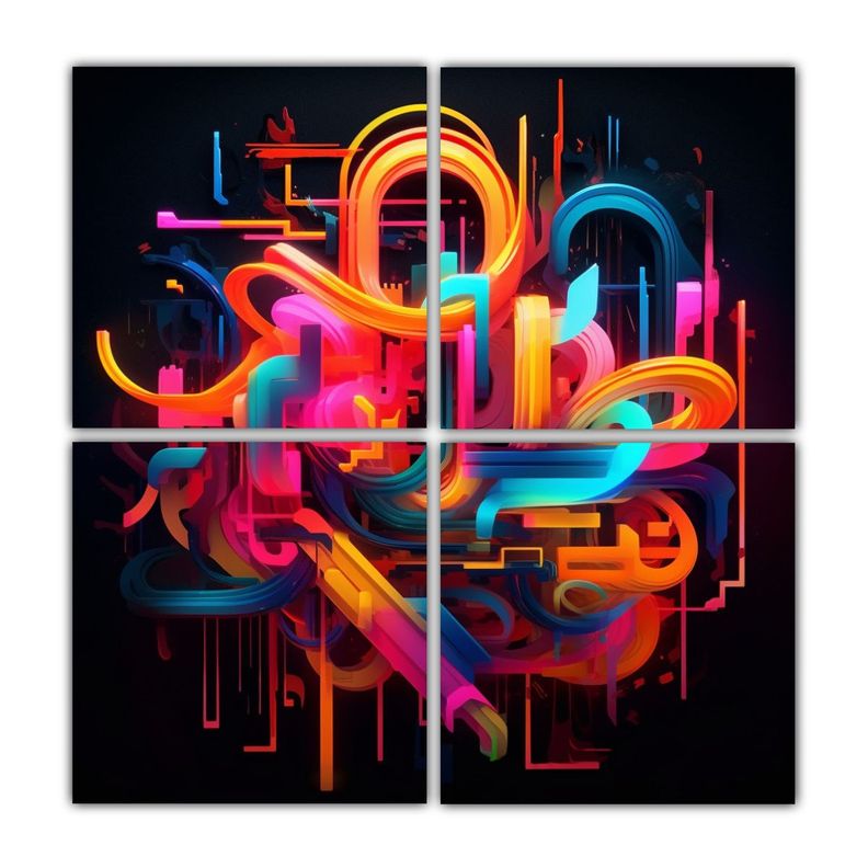 Cuatro Telas En Bastidor Movimiento Arte Neon 100x100 Cm