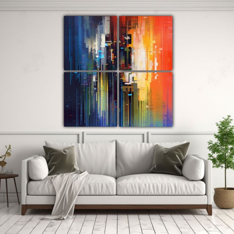 Cuadros Digitales Abstractos Con Efecto Glitch 100x100 Cm-2