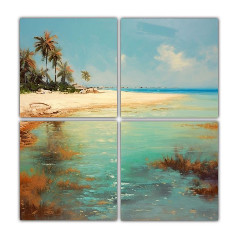 Cuadro Baño Oasis Playa Pintura Al Estilo Óleo, 60x60 Cm-0