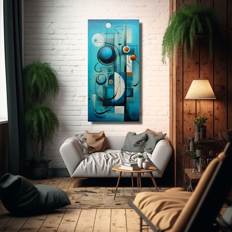Cuadro Abstracto En Lienzo Turquesa Arte Gráfico 80x160cm-2