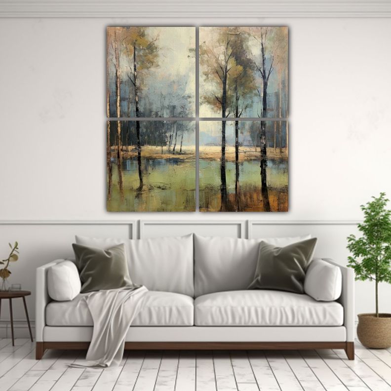 Cuadro Moderno Escena Paisaje óleo Azul 60x60 Cm-2