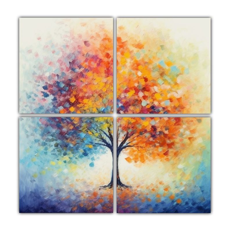 Cuadriptico árbol Colorido Estilo óleo Tono 200x200 Cm-0