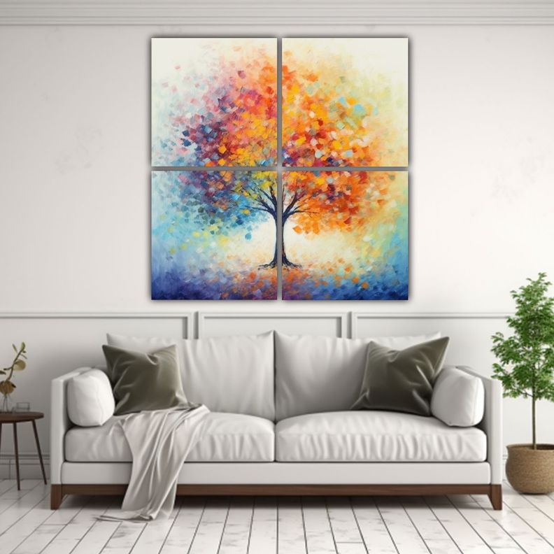 Cuadriptico árbol Colorido Estilo óleo Tono 200x200 Cm-2