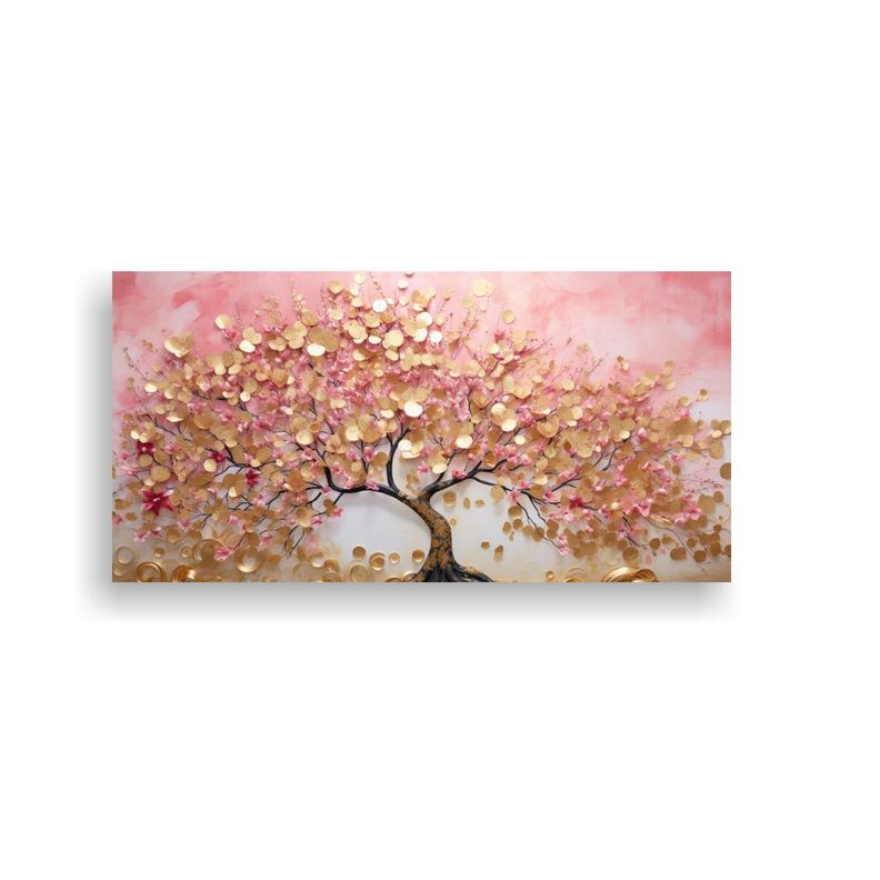 Cuadro Imagen Arbol En Rosa Y Dorado Perspectiva 40x20cm