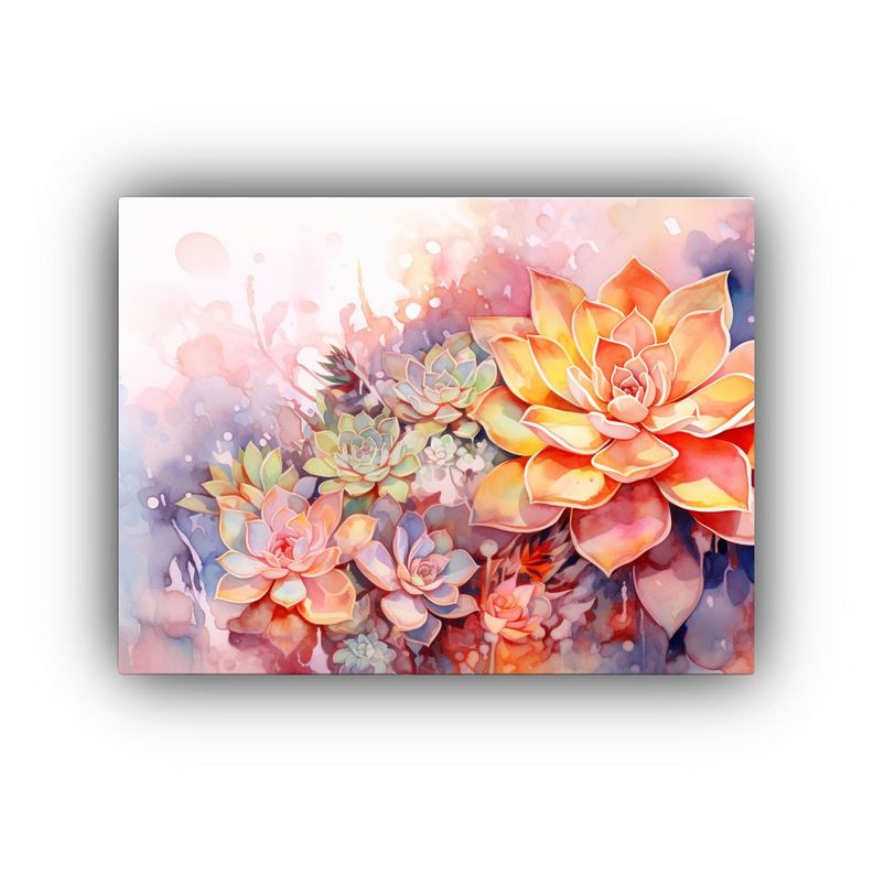 Pinturas Abstractas De Suculentas Y Flores En Colores Naranj 75x50cm-0