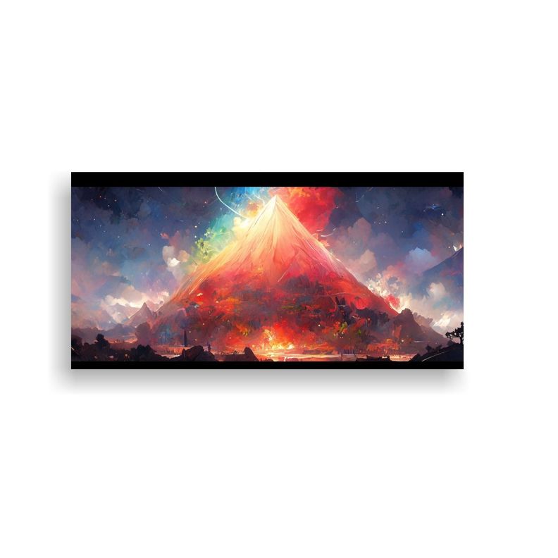 Pintura Abstracta De Colores Acuarela: Volcán Con 80x40cm-0